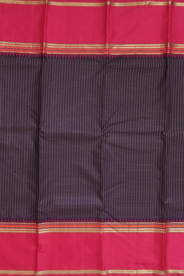 Kanchipuram Silk Saree In Dark Oak Brown With Checks Design