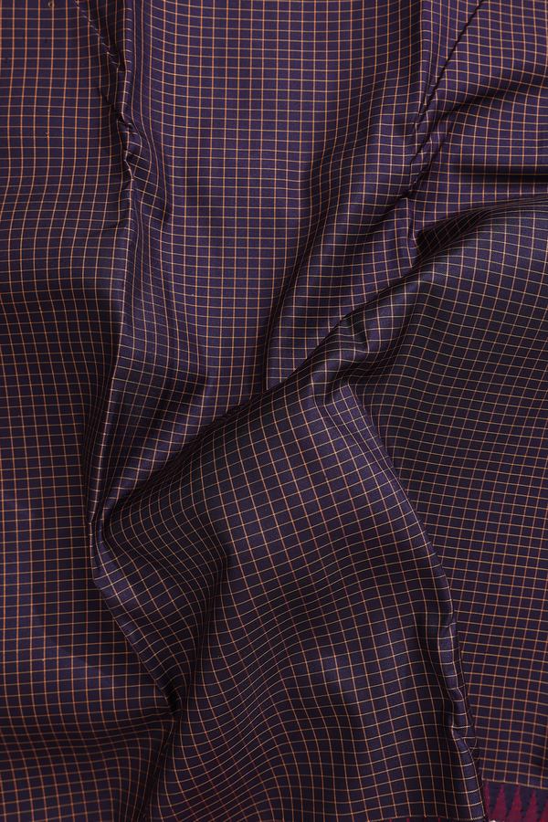 Kanchipuram Silk Saree In Dark Oak Brown With Checks Design