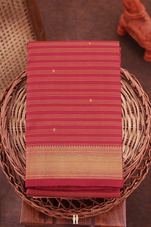 Kanchipuram Silk Saree In Ruby Red With Stripes Design