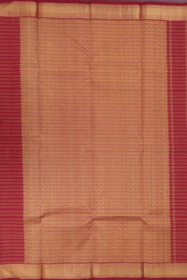 Kanchipuram Silk Saree In Ruby Red With Stripes Design