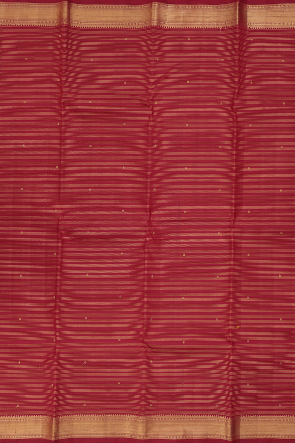 Kanchipuram Silk Saree In Ruby Red With Stripes Design
