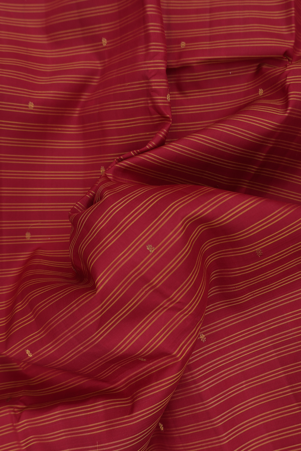 Kanchipuram Silk Saree In Ruby Red With Stripes Design