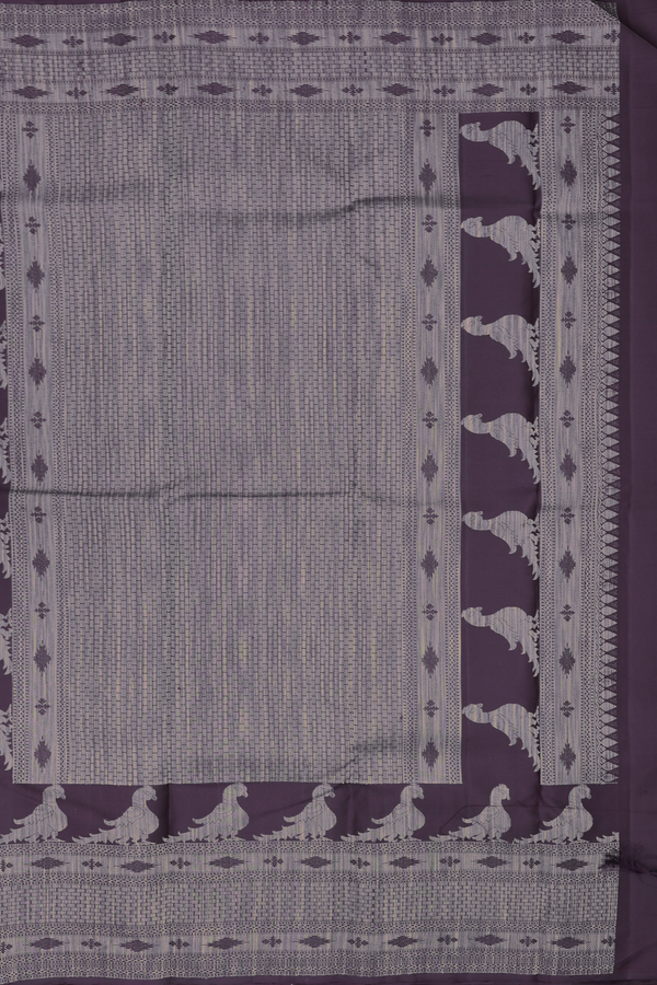 Kanchipuram Silk Saree In Deep Purple With Peacock Buttas