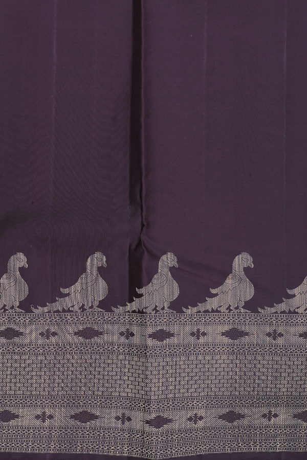 Kanchipuram Silk Saree In Deep Purple With Peacock Buttas