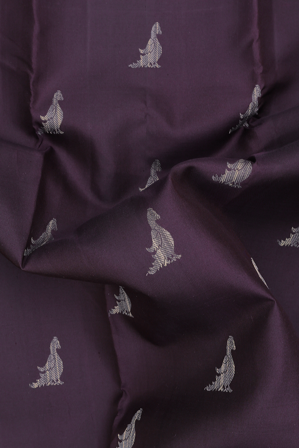 Kanchipuram Silk Saree In Deep Purple With Peacock Buttas
