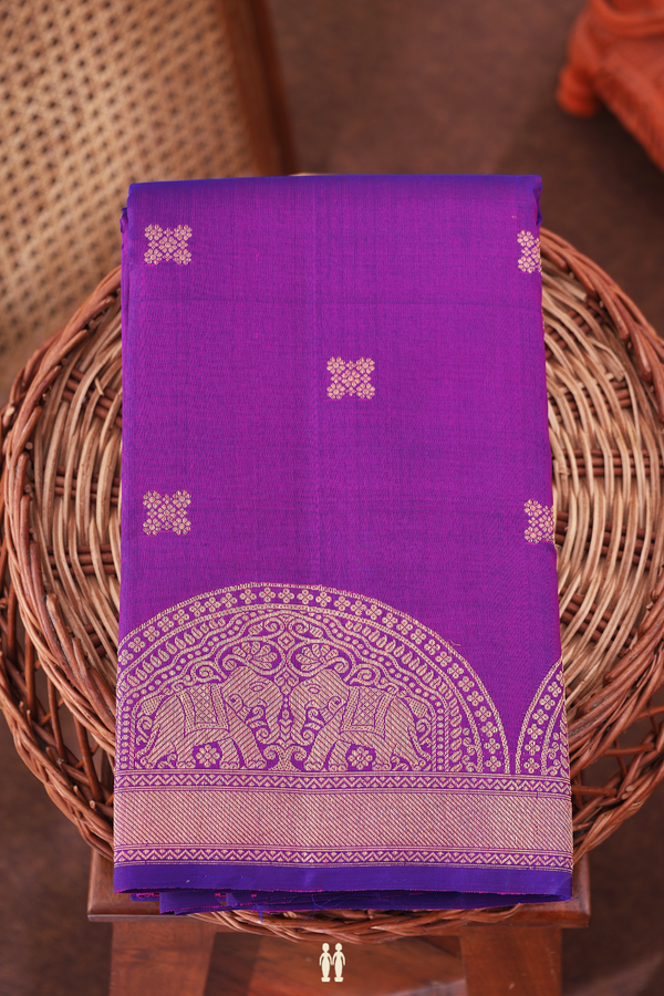 Kanchipuram Silk Saree In Purple With Floral Buttas