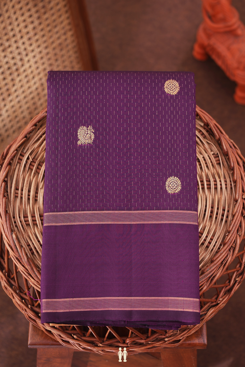 Kanchipuram Silk Saree Regal Purple With Stripes Along Buttas