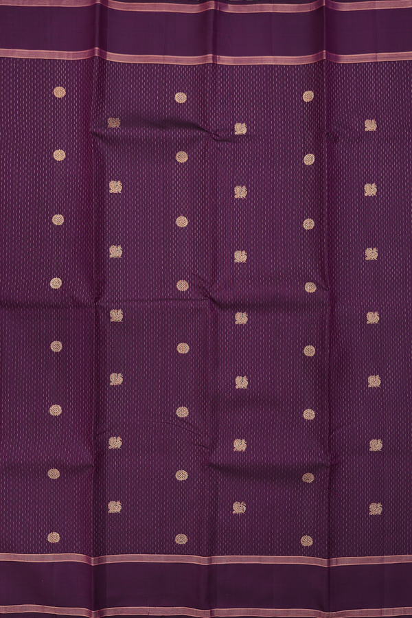 Kanchipuram Silk Saree Regal Purple With Stripes Along Buttas