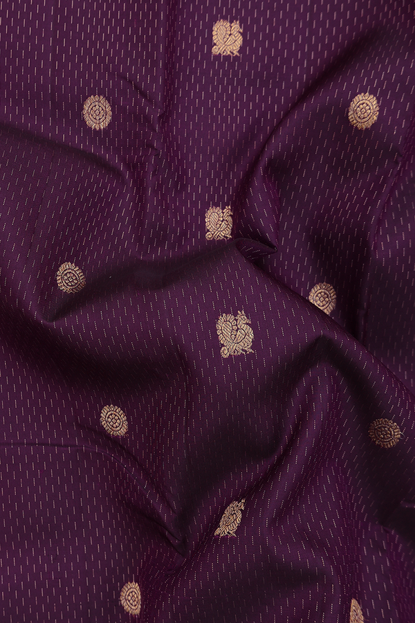 Kanchipuram Silk Saree Regal Purple With Stripes Along Buttas