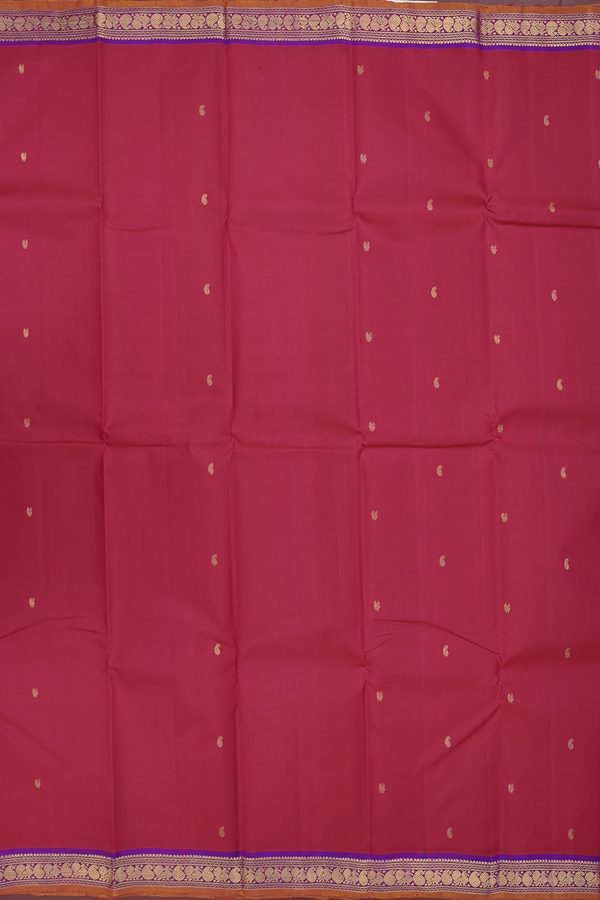 Kanchipuram Silk Saree In Rani Pink With Paisley Buttas