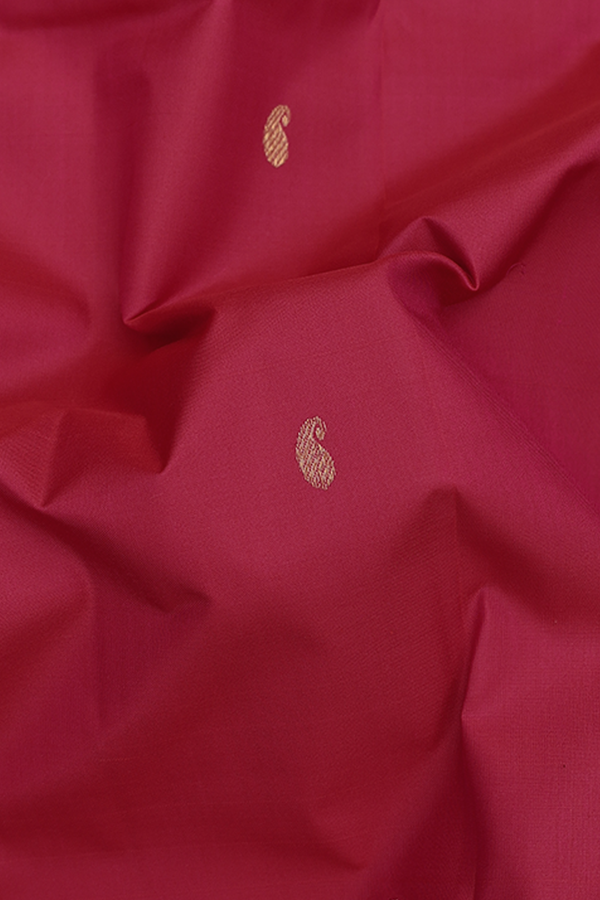 Kanchipuram Silk Saree In Rani Pink With Paisley Buttas
