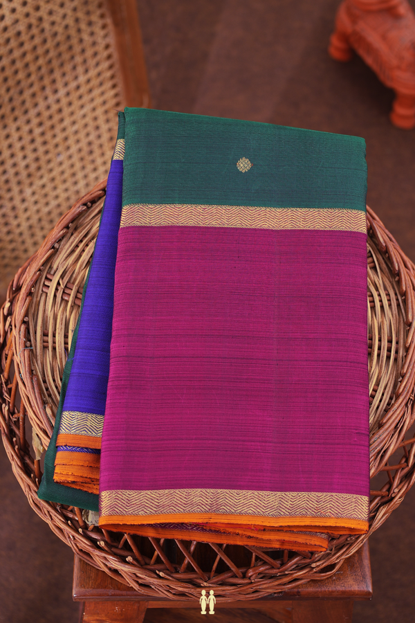 Kanchipuram Silk Saree In Forest Green With Zari Buttas