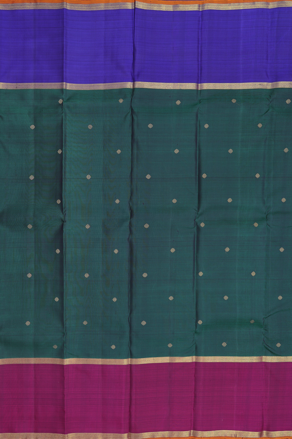 Kanchipuram Silk Saree In Forest Green With Zari Buttas