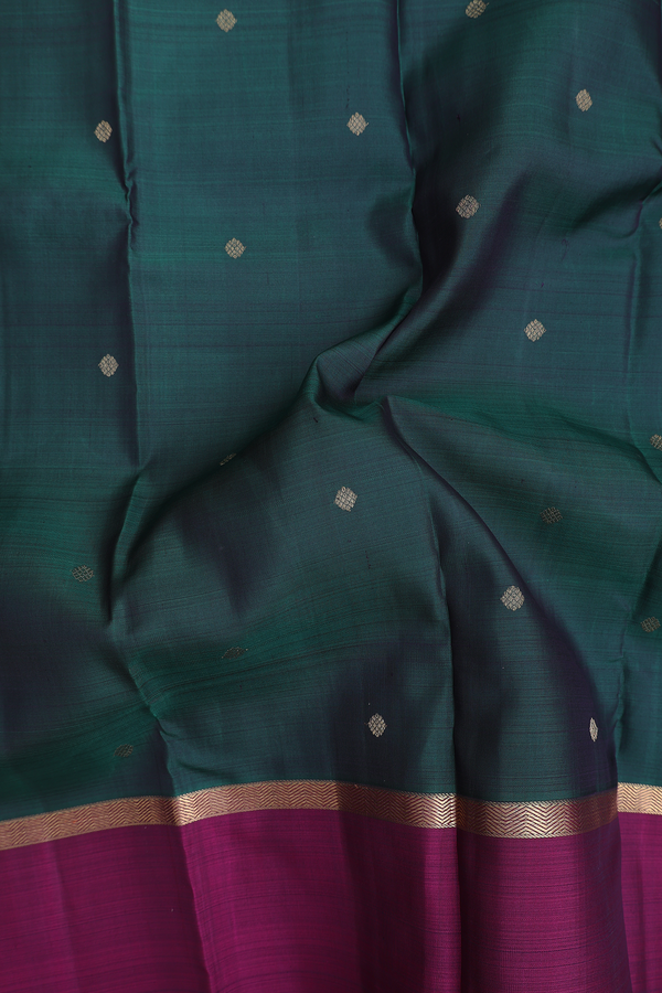 Kanchipuram Silk Saree In Forest Green With Zari Buttas