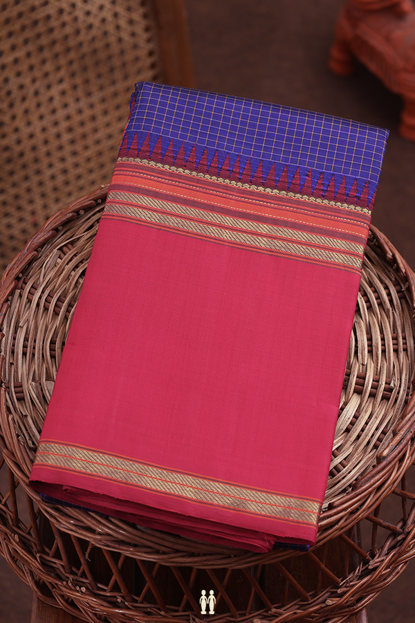 Kanchipuram Silk Saree In Royal Blue With Checks Design