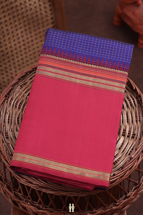 Kanchipuram Silk Saree In Royal Blue With Checks Design