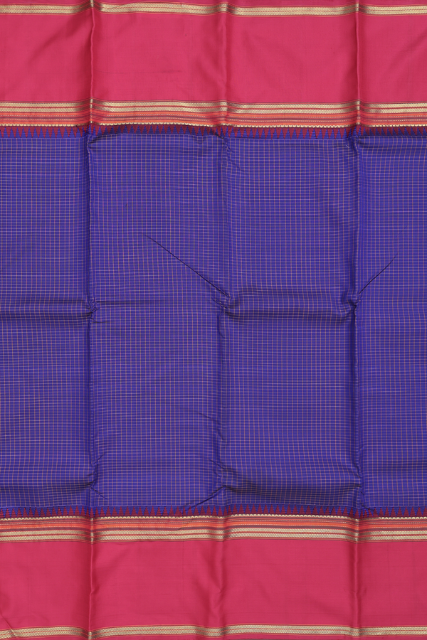 Kanchipuram Silk Saree In Royal Blue With Checks Design