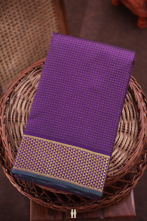 Kanchipuram Silk Saree In Grape Purple With Checks Design