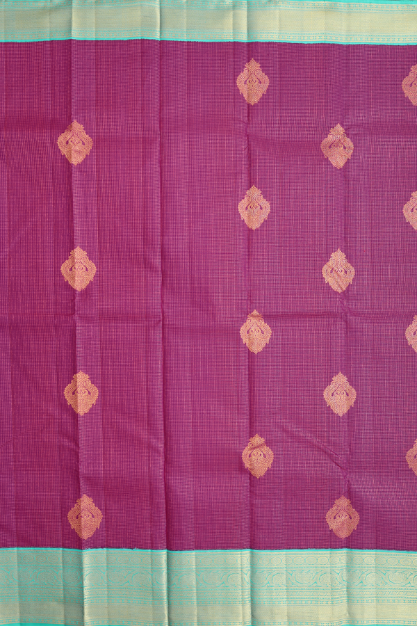 Kanchipuram Silk Saree In Purple Rose With Checks Design