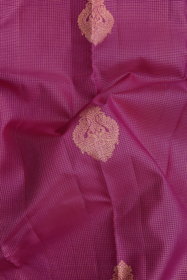 Kanchipuram Silk Saree In Purple Rose With Checks Design