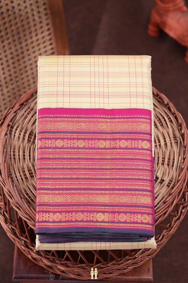Kanchipuram Silk Saree In Tan Brown With Checks Design