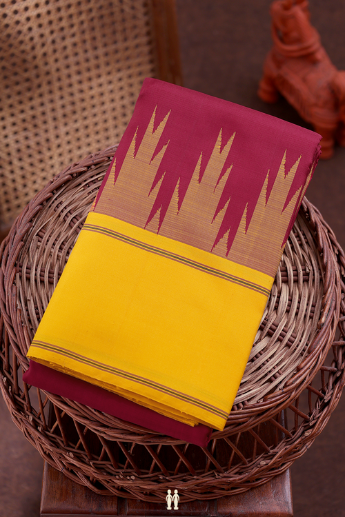 Kanchipuram Silk Saree In Berry Red With Contrast Border