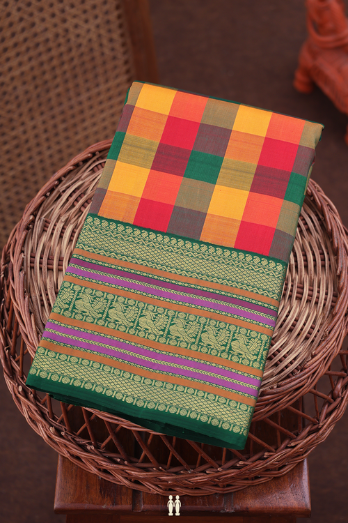 Kanchipuram Silk Saree In Multicolor With Checks Design