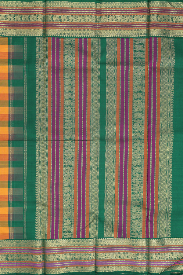 Kanchipuram Silk Saree In Multicolor With Checks Design