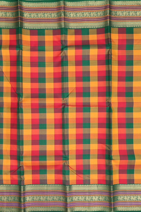 Kanchipuram Silk Saree In Multicolor With Checks Design