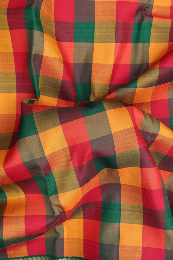Kanchipuram Silk Saree In Multicolor With Checks Design
