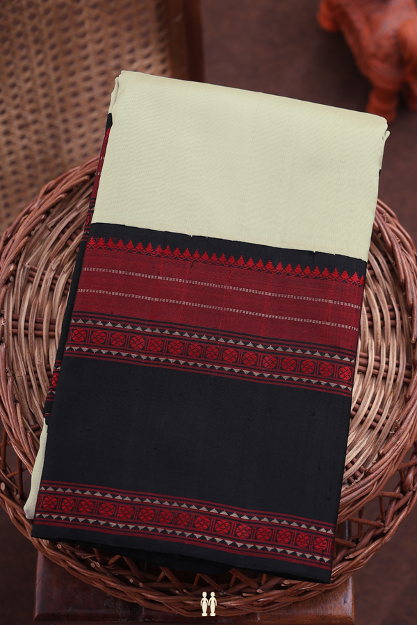 Kanchipuram Silk Saree In Cream Color With Contrast Border