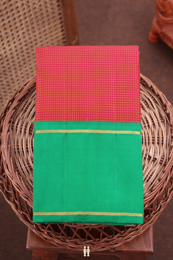 Kanchipuram Silk Saree In Crimson Red With Checks Design
