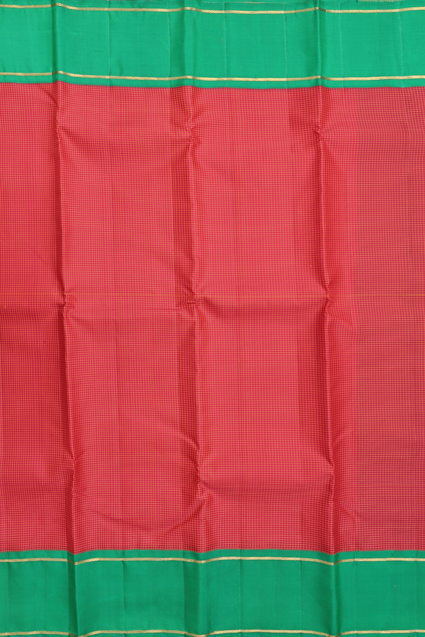 Kanchipuram Silk Saree In Crimson Red With Checks Design