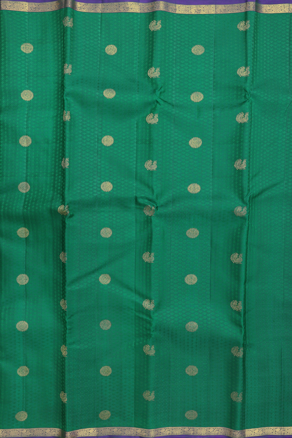 Kanchipuram Silk Saree In Forest Green With Chakram Buttas