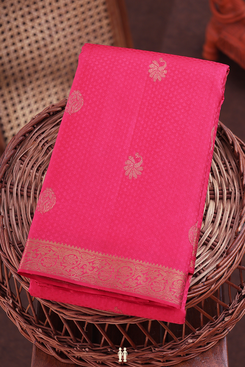 Kanchipuram Silk Saree In Punch Pink With Jacquard Pattern