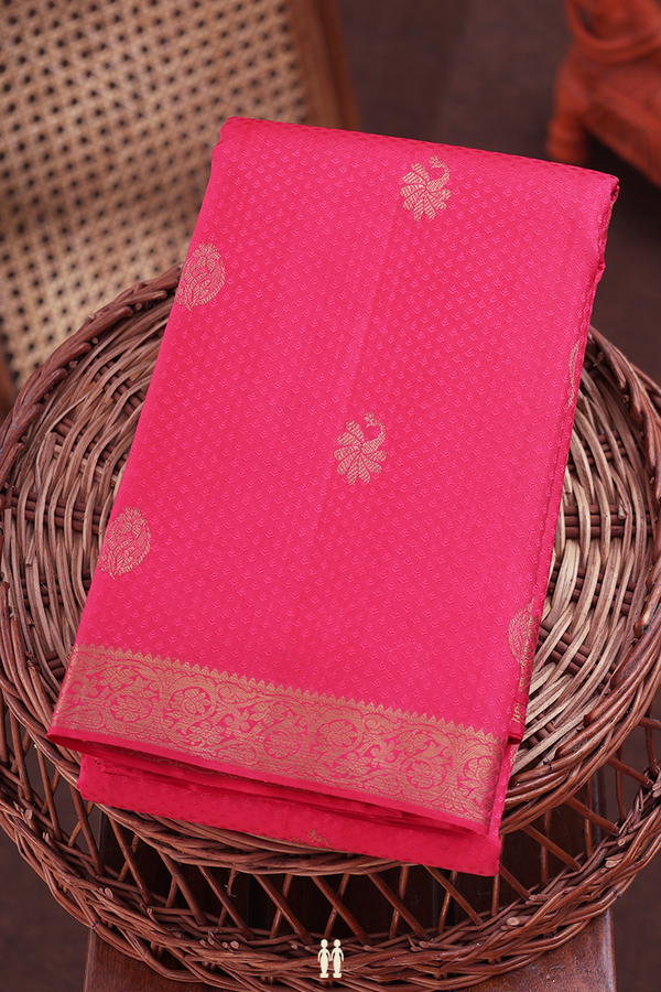Kanchipuram Silk Saree In Punch Pink With Jacquard Pattern