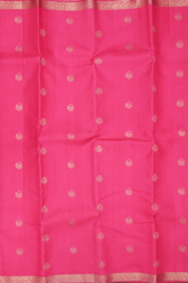 Kanchipuram Silk Saree In Punch Pink With Jacquard Pattern