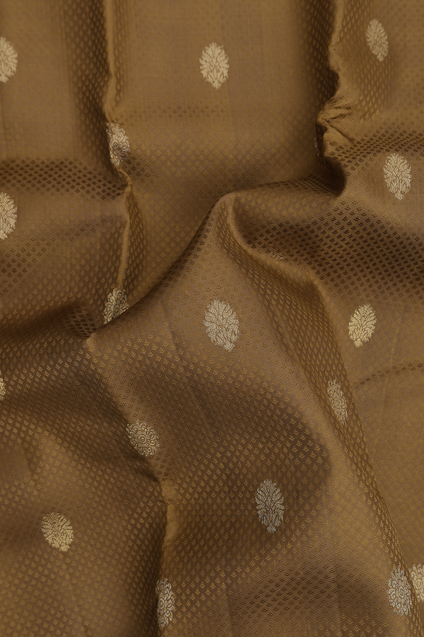 Kanchipuram Silk Saree In Greenish Brown With Jacquard Pattern