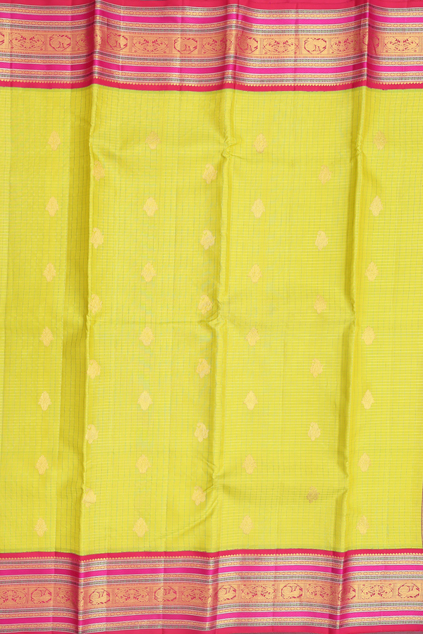 Kanchipuram Silk Saree In Pear Green With Checks Along Buttas