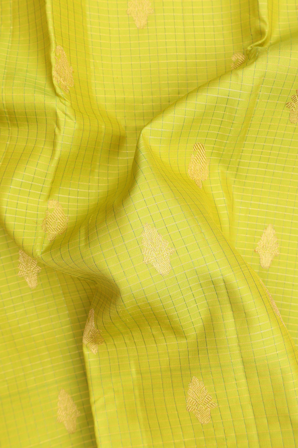 Kanchipuram Silk Saree In Pear Green With Checks Along Buttas