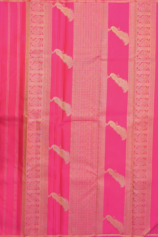 Kanchipuram Silk Saree In Rani Pink With Muniya Design