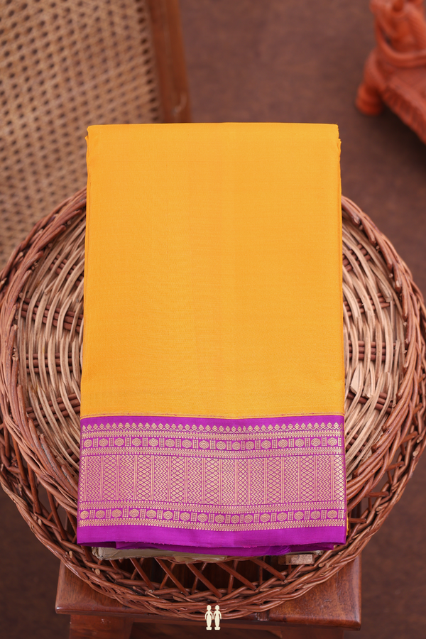 Kanchipuram Silk Saree In Saffron Yellow With Contrast Border