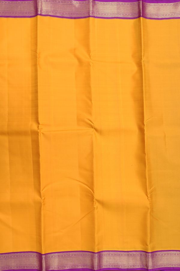 Kanchipuram Silk Saree In Saffron Yellow With Contrast Border