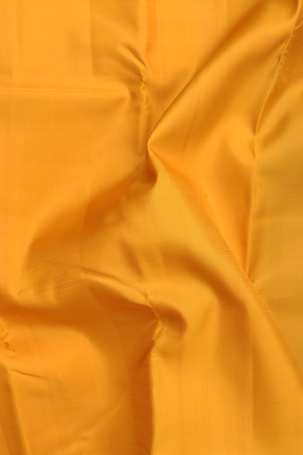 Kanchipuram Silk Saree In Saffron Yellow With Contrast Border