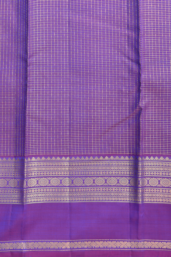 Kanchipuram Silk Saree In Prussian Blue With Checks Design