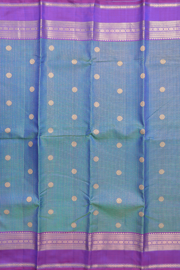Kanchipuram Silk Saree In Prussian Blue With Checks Design