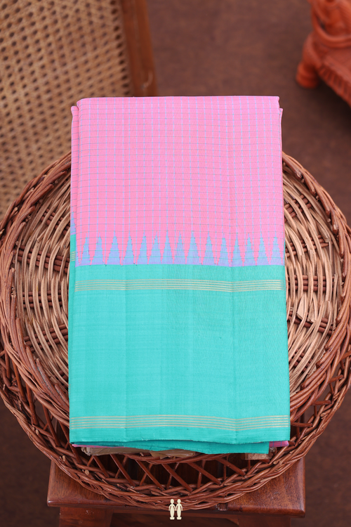 Kanchipuram Silk Saree In Pink With Checks Design
