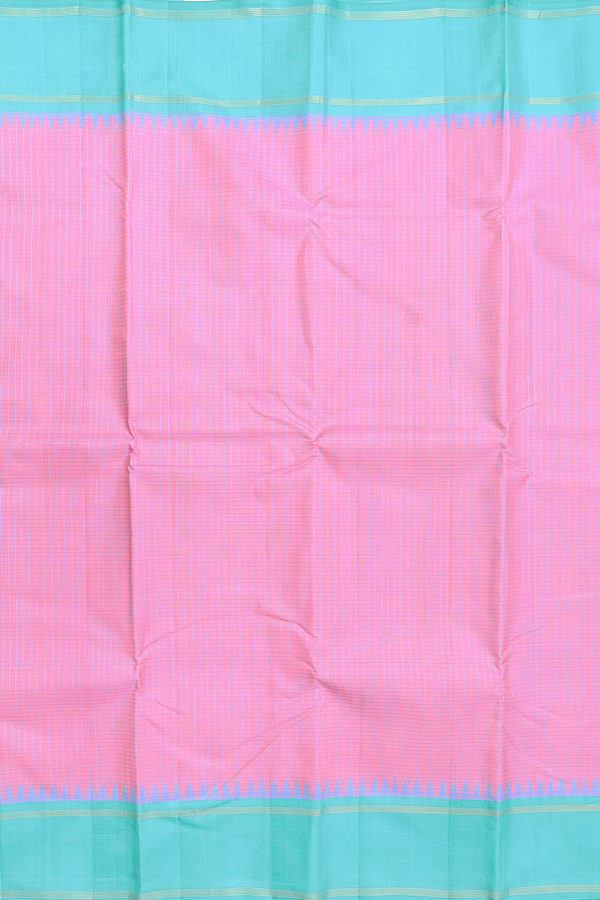 Kanchipuram Silk Saree In Pink With Checks Design