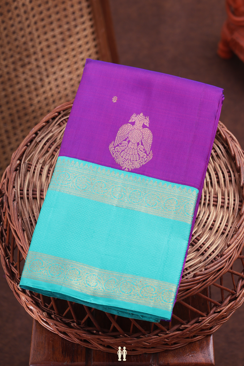 Kanchipuram Silk Saree In Purple With Zari Buttas