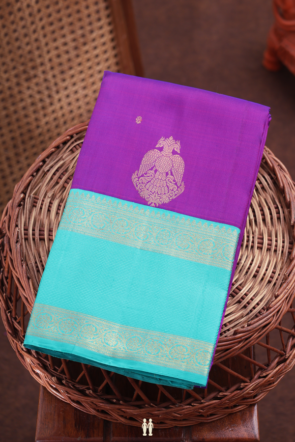 Kanchipuram Silk Saree In Purple With Zari Buttas